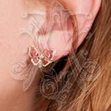 Cicada Plique Au Jour Pink Butterfly Studs