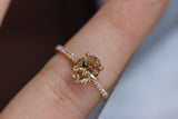Alchemy Jeweler Oval Fancy Yellow Brown Diamond Engagement Ring in 18k Rose Gold Lifestyle